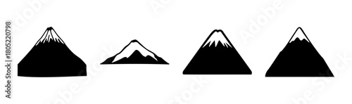 Minimalist mountain icon set with snowy peaks, simple design