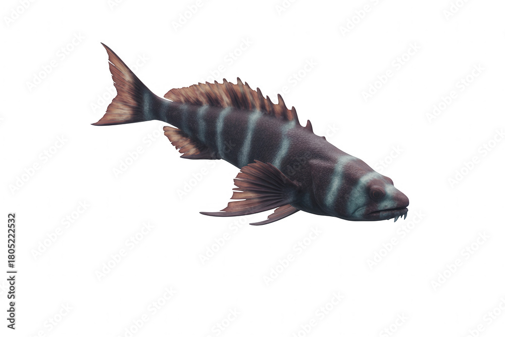 Obraz premium Dark striped aquatic creature with sharp teeth and fins against transparent background black fish