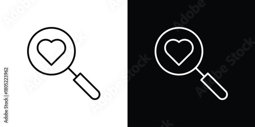Search heart icon. Outline symbol for Website UI