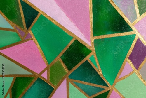 Colorful Abstract Painting With Geometric Shapes and Gold Accents