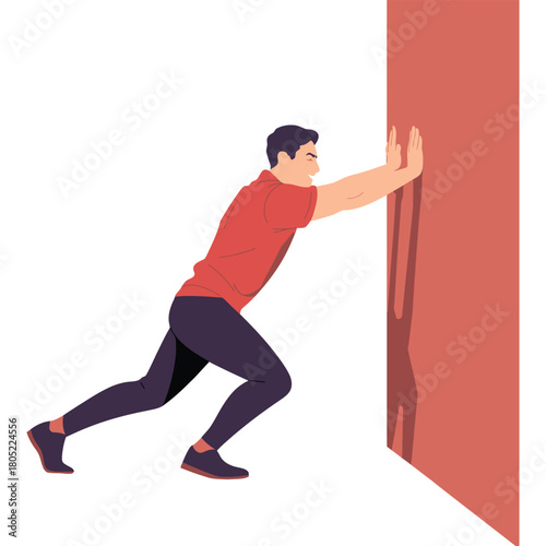 Man straining to push a wall, symbolizing effort and determination