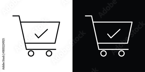 Shopping cart check icon. Outline symbol for Website UI