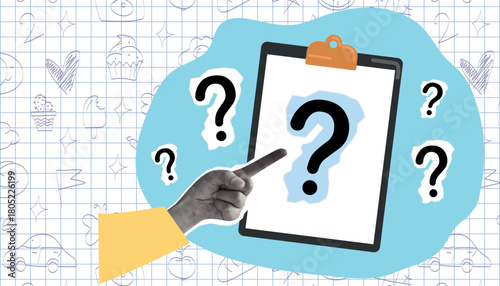 question mark. question. ask. collage with a question mark. ask something. unclear question. doodle style. clarification. answers to questions. vector. people. human hand.