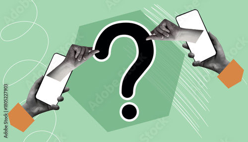 question mark. question. ask. collage with a question mark. ask something. unclear question. doodle style. clarification. answers to questions. vector. people. human hand.