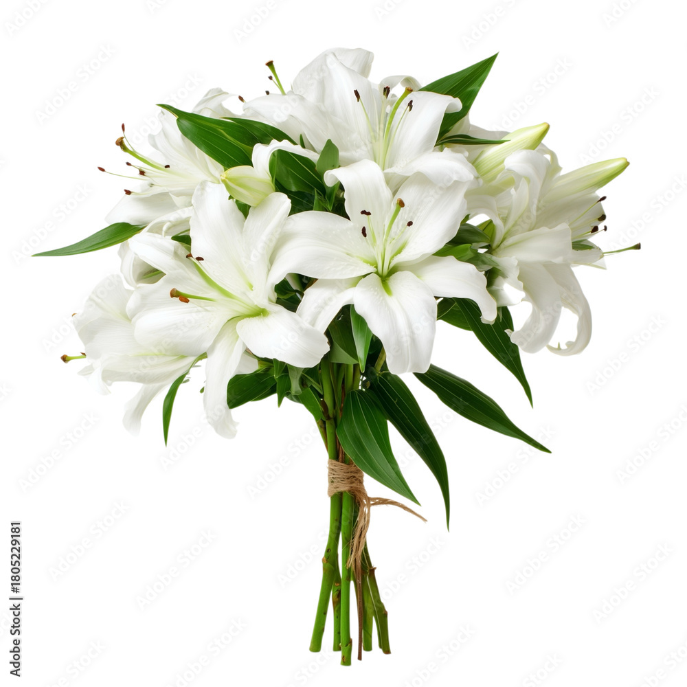 Fototapeta premium White Lily flower bouquet isolated on transparent or white background