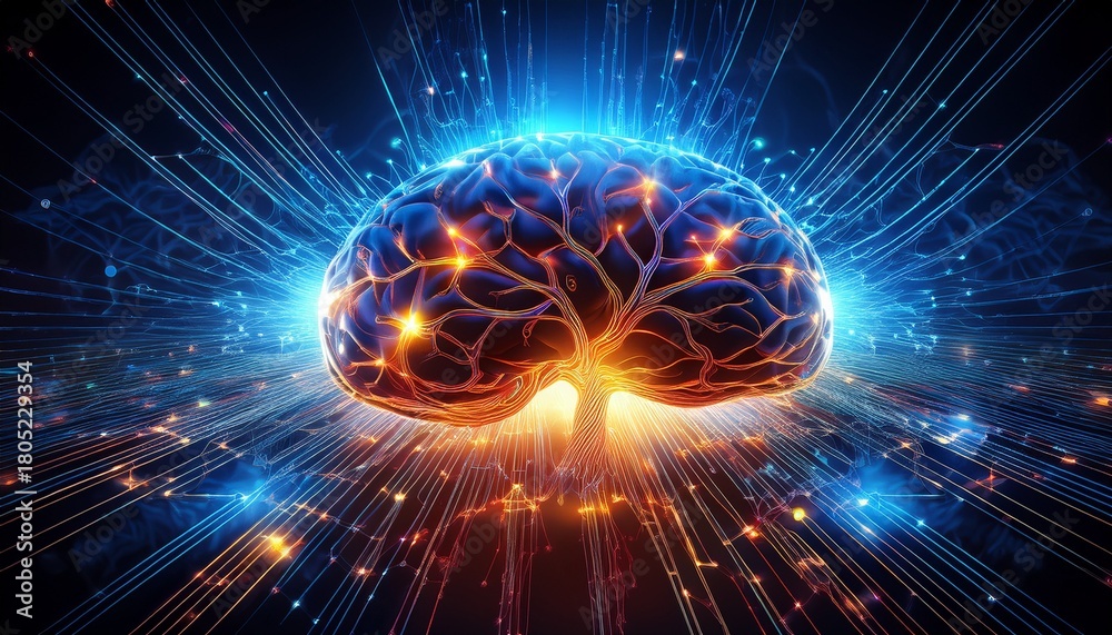 Obraz premium abstract digital brain with neural network and glowing energy