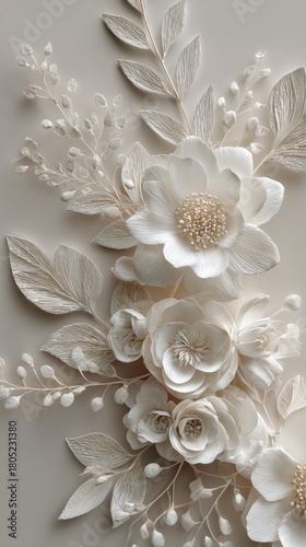 Elegant White Floral Design With Intricate Details and Textures Displayed on ...