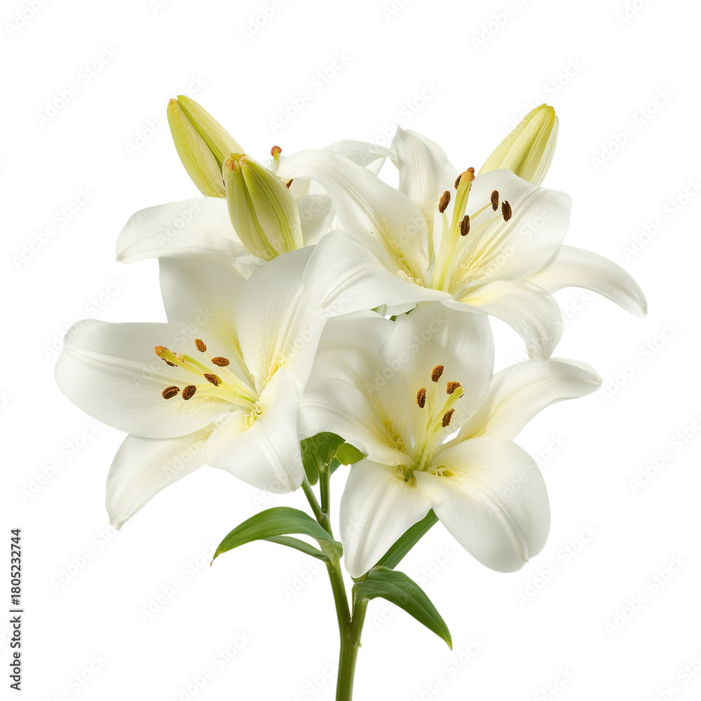 Fototapeta premium White Lily flower bouquet isolated on transparent or white background