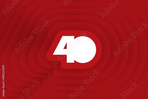 Abstract red background with number 40th, 40th Red loop geometric background with depth of shadow 3d effect.