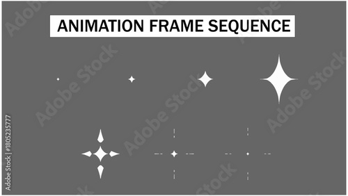 Hand-Drawn Twinkle and Sparkle Effect Animation Frame Sequence. 2D Flash FX Starburst and Shimmer Glow Element. Cartoon Magic Light Effect Motion Graphic Overlay.