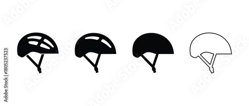 Bicycle helmet icon set, Safety cycling headwear vectors