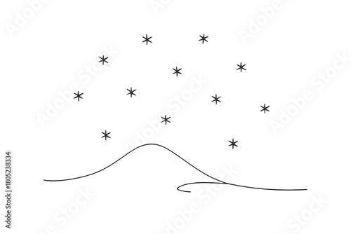 Snowfall Line Art. Gentle Flakes. Minimalistic one-line drawing serene moment of snow falling slowly,