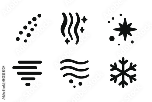 Arctic Icon Collection. Arctic Glow. Filled icon set of Arctic Glow: frozen dust, aurora shimmer, star