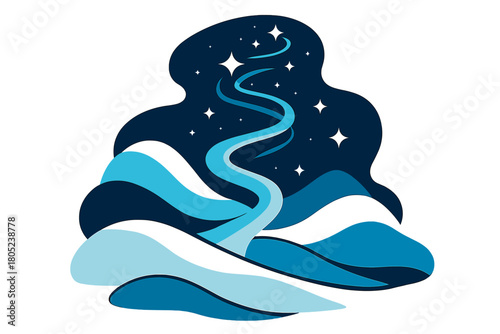 Winter Abstract Elegance. Winter reverie. Abstract composition of snow layers and glowing trails, stars softly