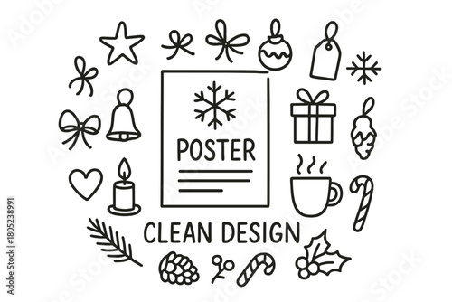 Holiday Doodle Design. Clean Design. Hand-drawn doodle illustration of simple holiday poster concept. In the