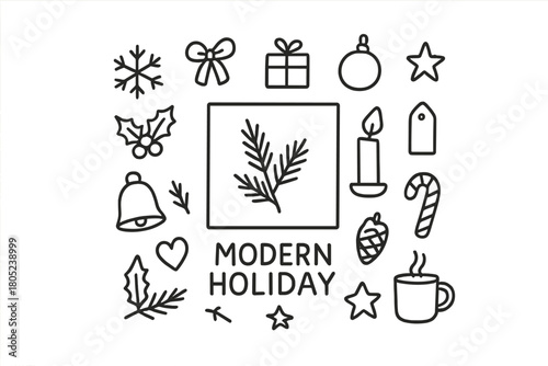 Modern Holiday Doodles. Modern Holiday. Hand-drawn doodle illustration of minimal festive poster concept. In
