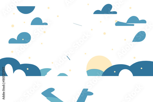 Frozen Lake Silhouette. Evening calm. A silhouette walks across a frozen lake under the glow of a fading