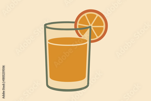 Retro Apple Cider Glass. minimalist flat illustration of a glass of apple cider with a slice of orange on the