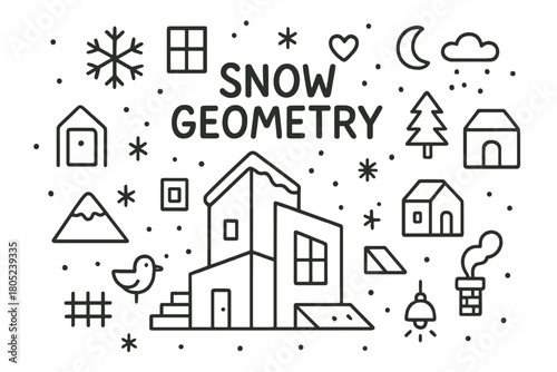 Snow Geometry Doodle. Snow Geometry. Hand-drawn doodle illustration of abstract geometric winter architecture.