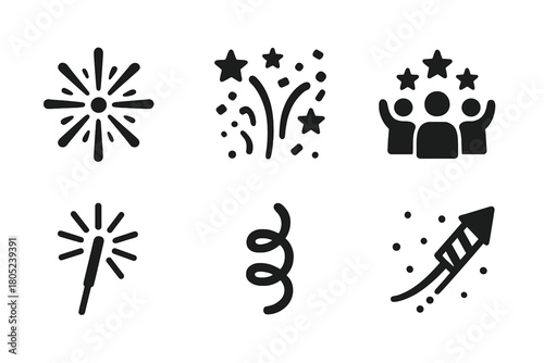 Holiday Fireworks Icons. Holiday Fireworks. Filled icon set of Holiday Fireworks: spark explosion, glowing