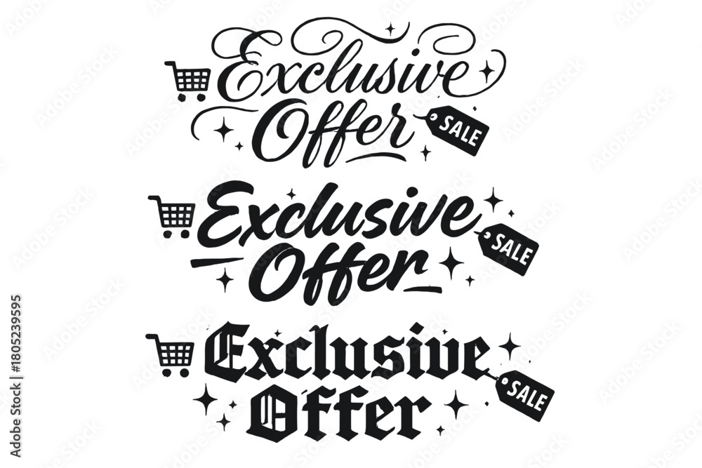 Obraz premium Elegant Calligraphy Offers. Exclusive Offer. Create a calligraphy lettering illustration of the phrase: