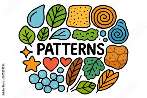 Doodle Patterns Montage. Close-up patterns. Hand-drawn doodle illustration of close-up patterns. Water droplet