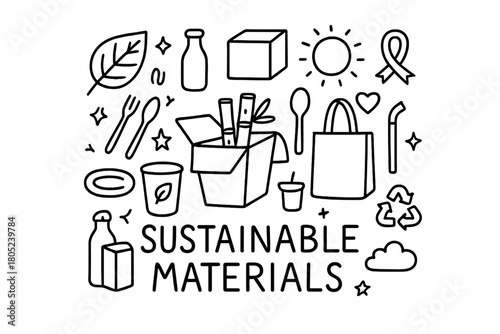 Sustainable Materials Doodle. Sustainable Materials. Hand-drawn doodle illustration of Sustainable Materials.