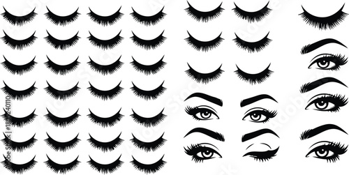 Collection of realistic false eyelashes and eye makeup designs