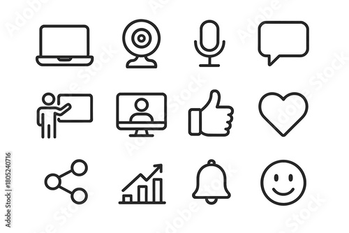 Digital Participation Icons. Digital audience participation. Line outline icon set of digital audience