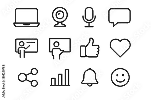 Digital Audience Icons. Digital audience participation. Line outline icon set of digital audience
