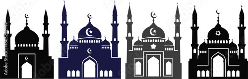 Mosque Silhouette Icons Elegant Islamic Architecture Designs for Cultural Projects