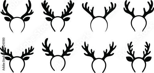 Christmas antler headband collection in black and white silhouette for festive designs and events