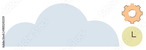 Simplified cloud shape with gear for technology and clock for time management. Ideal for data storage, technology, time, efficiency, innovation, automation, remote work. Simple flat metaphor