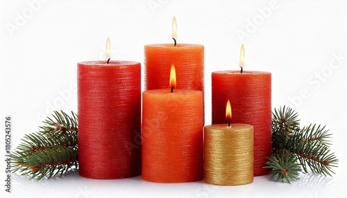 Christmas candles burning with fir branches