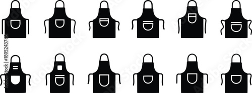 A diverse collection of black apron icons in various styles. Vector set for chef, cook, and kitchen themes