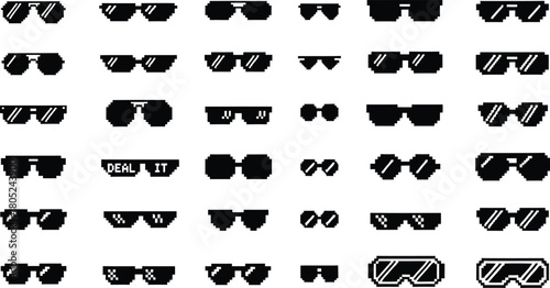 Collection of various retro and modern sunglasses icons for design