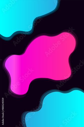 Abstract vertical image of blue and pink flower blobs with smooth shapes on a dark background.