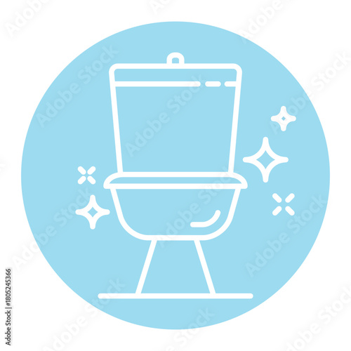 Clean toilet line icon isolated on blue and transparent backgrounds. Minimal sanitary symbol with editable stroke for restroom, plumbing, and hygiene visuals.