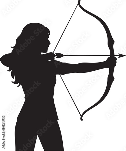 Female archer aiming arrow silhouette vector