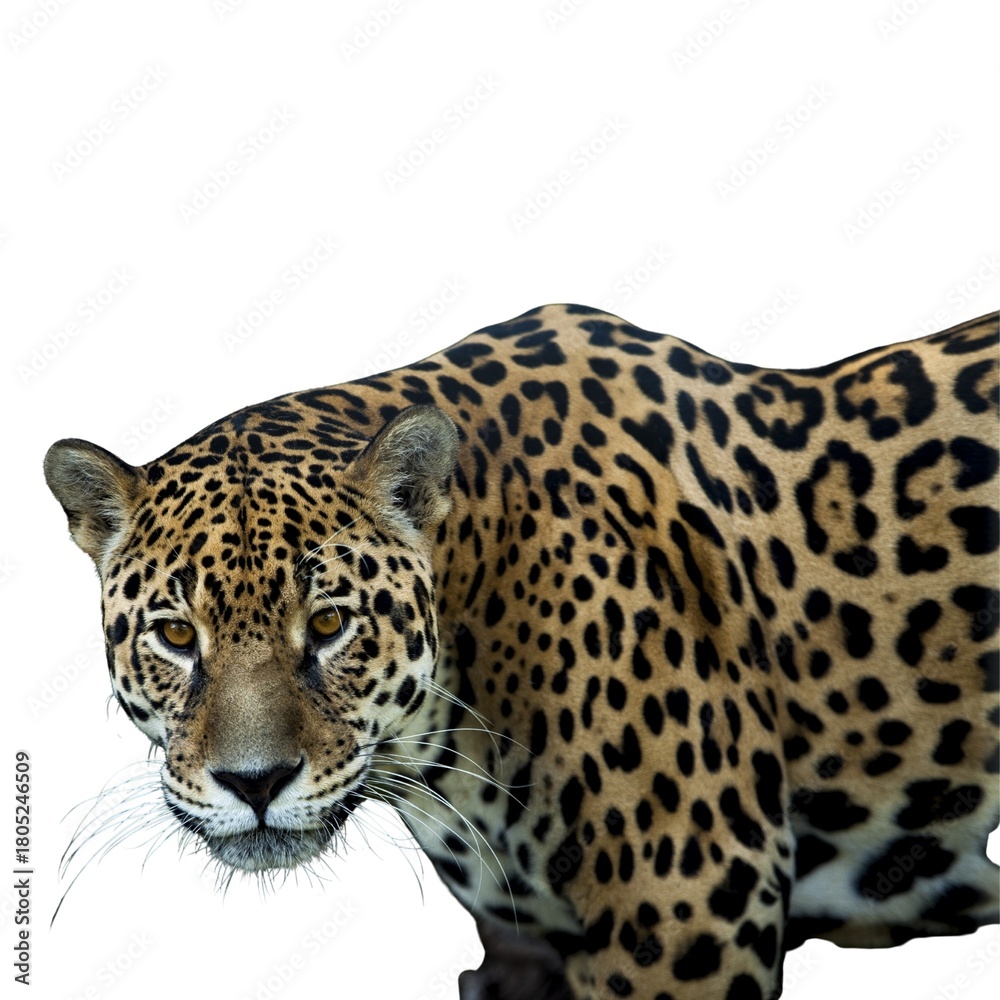 Naklejka premium Close-up Portrait of a Majestic Jaguar with Striking Spot Patterns