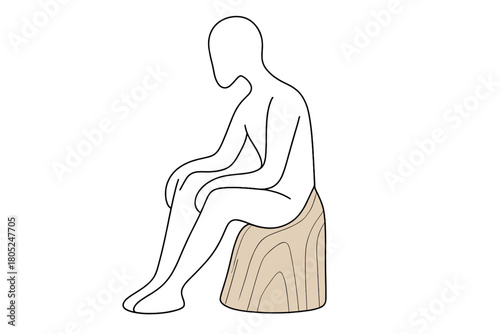 Minimalist Wood Sculpture. Wood Sculpture. Minimalistic one-line drawing partially finished carved wooden