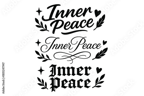 Calligraphy Variations_ Inner Peace. Inner Peace. Create a calligraphy lettering illustration of the phrase: