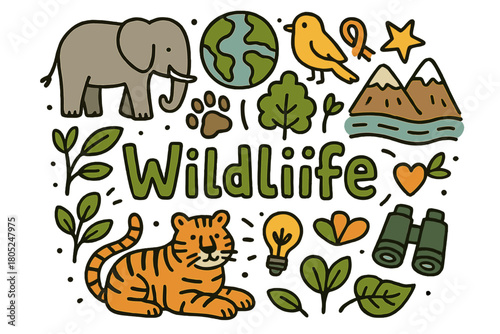 Wildlife Doodle Illustration. Wildlife protection. Hand-drawn doodle illustration of wildlife protection.