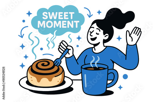 Sweet Cinnamon Warmth. Cinnamon rolls and hot cocoa. Fresh cinnamon swirls steam beside a tall mug of cocoa;