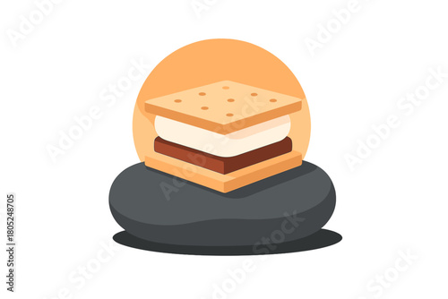 S’mores on Rock. S’mores on Cooling Rock. Flat minimalist vector illustration of S’mores on a Cooling Rock. A