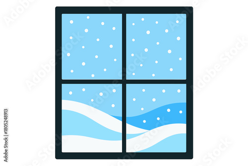 Snowy Window View. Window View with Falling Snow. Flat minimalist vector illustration of a Window View with