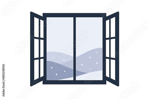 Winter Window View. Winter Morning Window. Flat minimalist vector illustration of a Winter Morning Window.