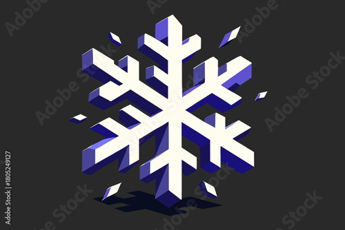 Geometric Snowflake Art. Abstract snowflake patterns. isometric 3D lettering, bold blocky crystalline forms