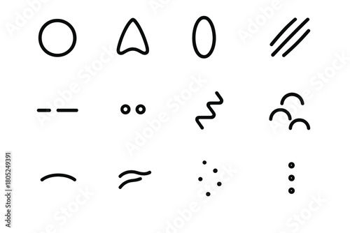 Snow Imprint Icons. Snow imprint patterns. Line outline icon set of Snow imprint patterns: round pad,