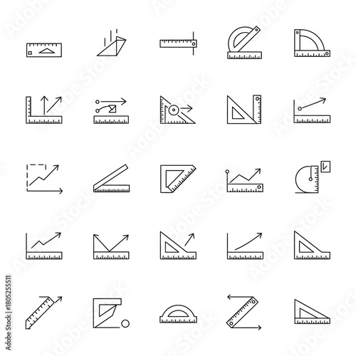 Drafting and Measurement Tools Line Icons ruler protractor set square design engineering geometry mathematics architect blueprint